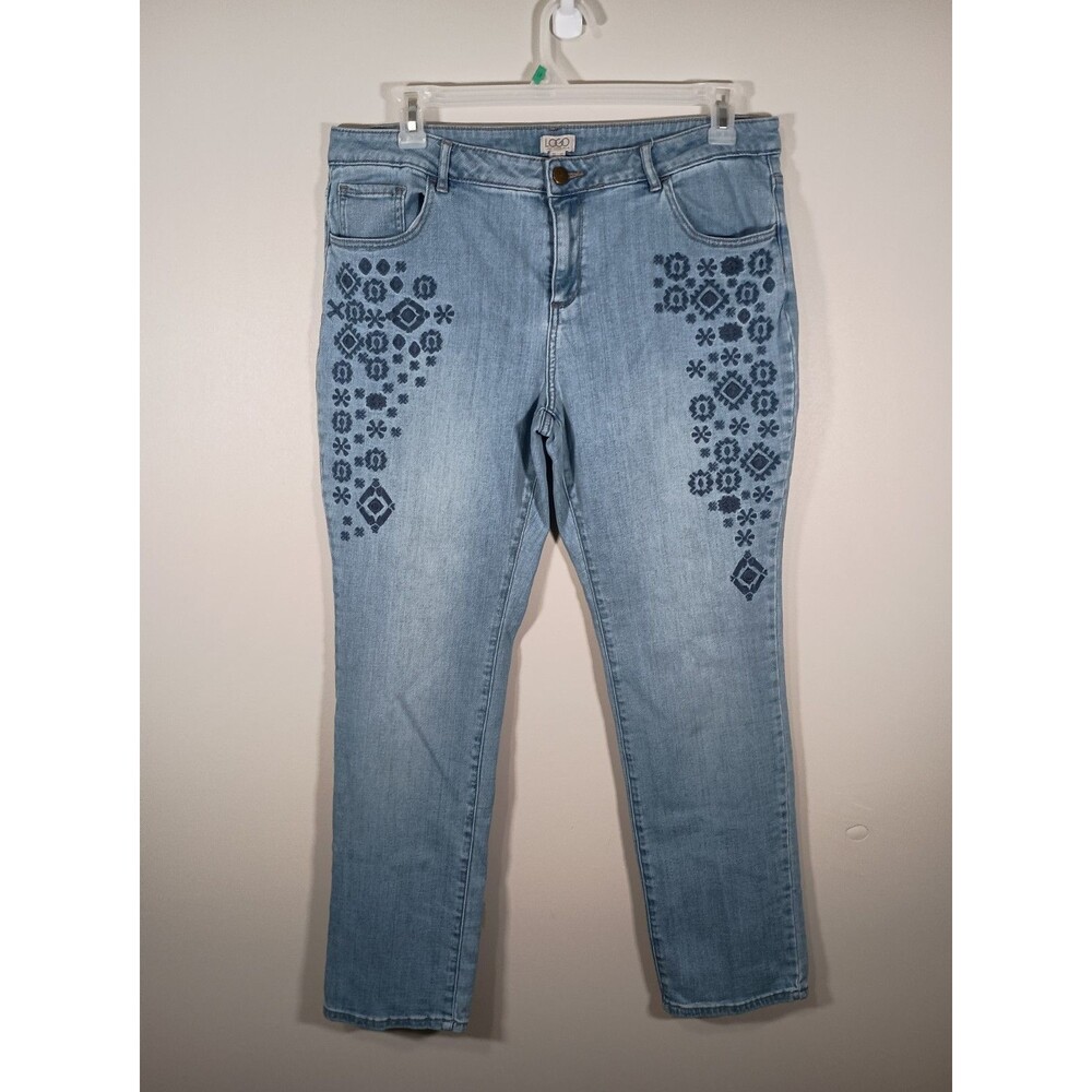 Logo Lori Goldstein Womens Light Wash Straight Jeans Size 16 Embroidered